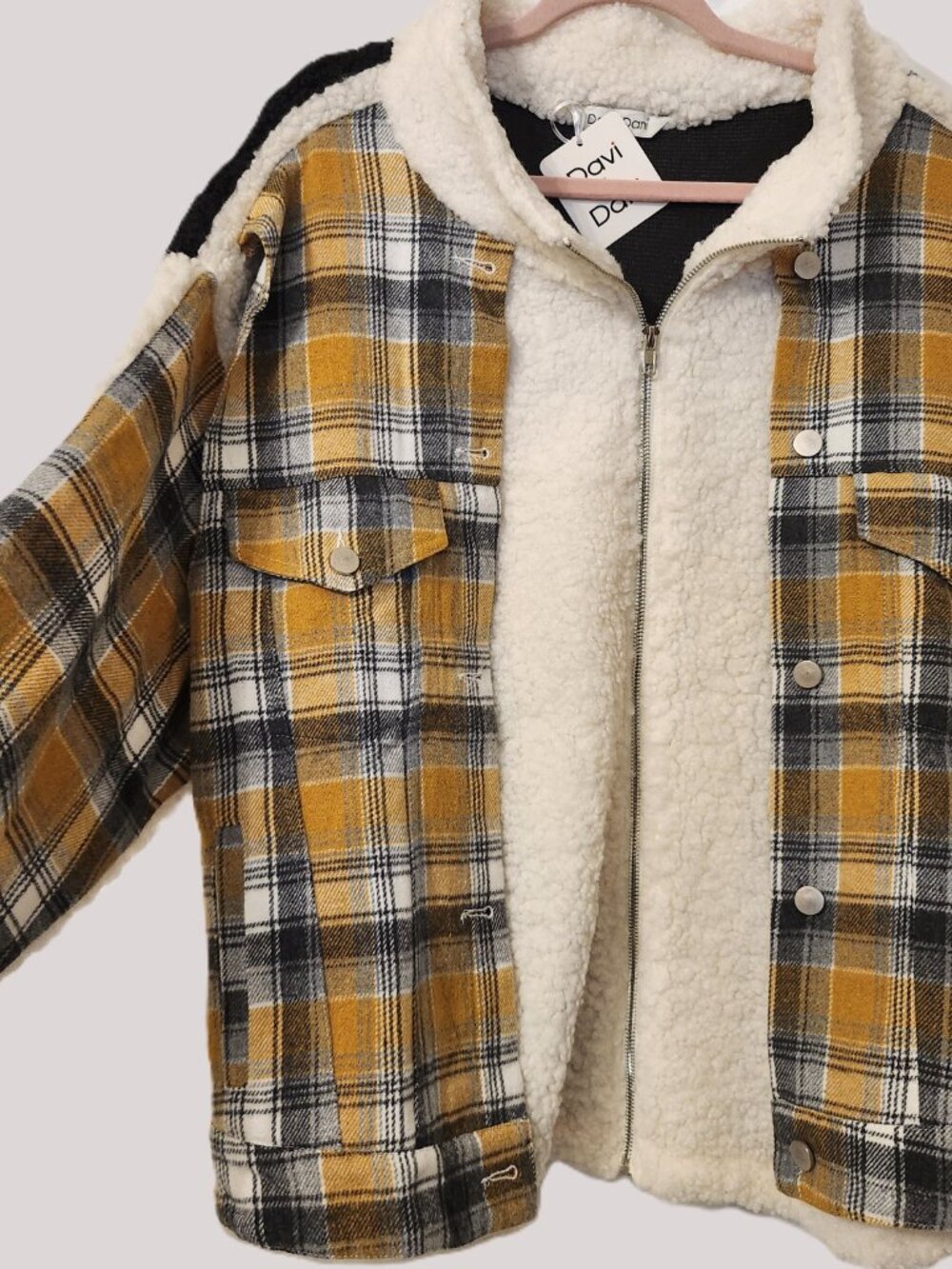 NWT Davi & Dani Oversized Plaid Sherpa Shacket Jacket Medium - Picture 3 of 12